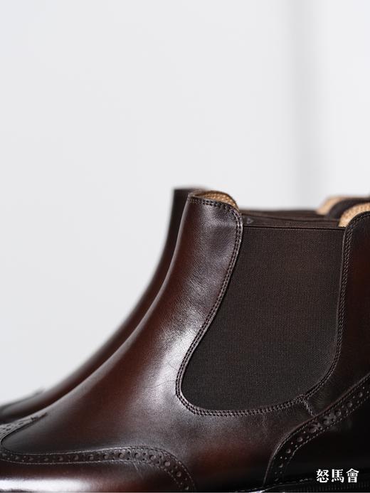 手工固特异法国小牛皮圆弧琴底咖啡色布洛克切尔西靴 商品图4