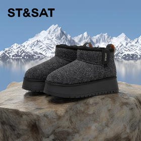 星期六简约百搭短筒加绒厚底雪地靴SSC4118CY7