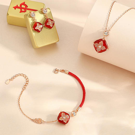 【有钱有柿】铜钱柿子项链纯银红玛瑙四叶草【JHY-N001831M】 商品图3