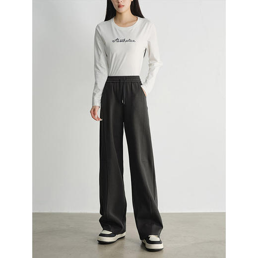 【专属特价】熙世界灰色休闲阔腿裤春秋2025新款高腰宽松直筒运动裤镰刀卫裤 商品图4