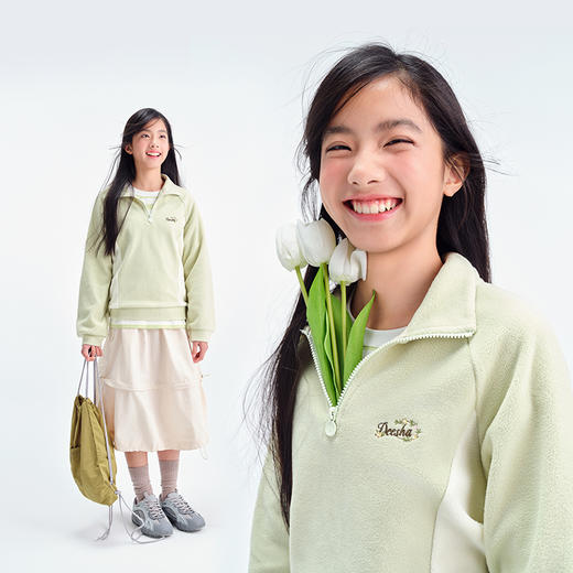 笛莎Deesha青少年女童卫衣2025春季女童单面摇粒绒卫衣 商品图0