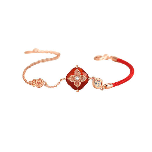 【有钱有柿】纯银红玛瑙四叶草铜钱柿子手链【JHY-A001235M】 商品图4