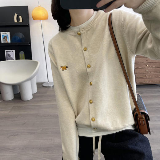 雀说圆领女士100纯羊毛开衫精致刺绣幸运小马可爱卡通针织外套AL237580 商品图8