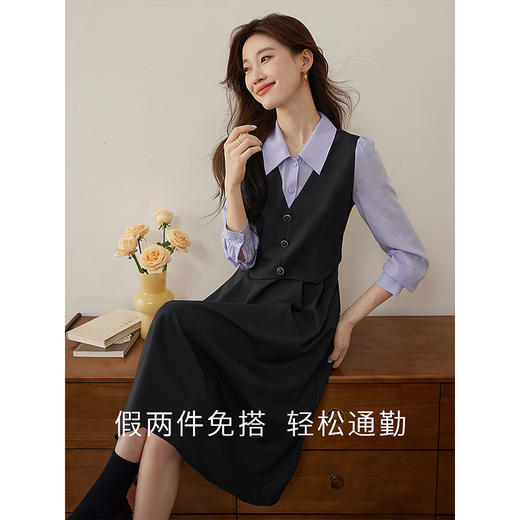 【专属特价】熙世界厅里厅气假两件长袖连衣裙女2025秋季教资面试收腰衬衫裙子 商品图3