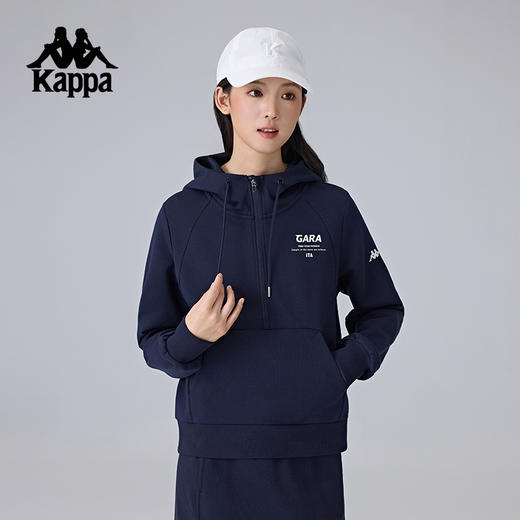 Kappa卡帕背靠背2025新款运动针织套头衫女款半拉链休闲连帽卫衣K0F22MT40 商品图0