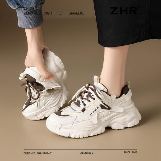 ZHR厚底老爹鞋女2024秋冬新款软底增高小个子小白鞋休闲运动轻便 商品图0