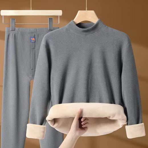 雀说【驼绒巨厚】秋冬季保暖内衣半高领男女套装加绒加厚防寒秋衣秋裤AL2308 商品图3