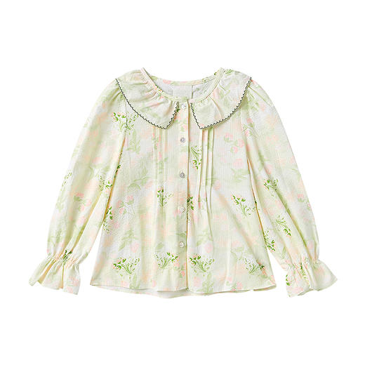 笛莎Deesha 童装女童衬衫2025春新款女童优雅花版翻领衬衫 商品图4