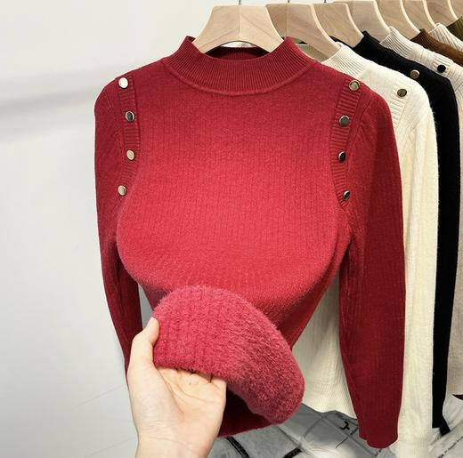 【YW】无忧购“清仓福利”韩系百搭小立领正肩纽扣一体绒保暖针织打底衫1267（截单后7天发货) 商品图12