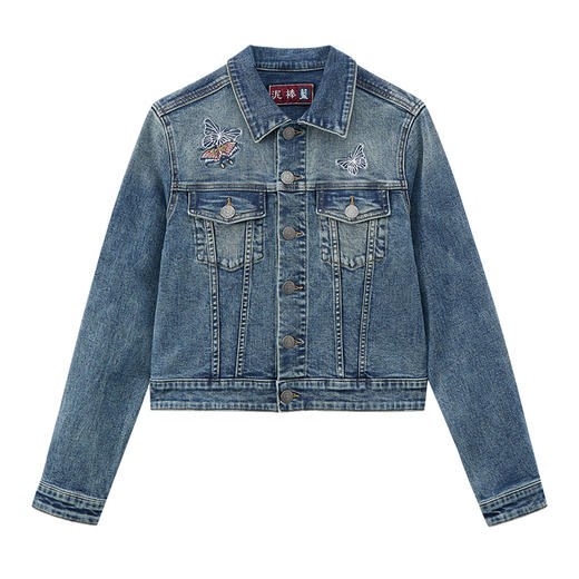 ONIARAI/鬼洗25春夏泥棒蓝女款化蝶福蛇绣花牛仔夹克潮 N340211 商品图2