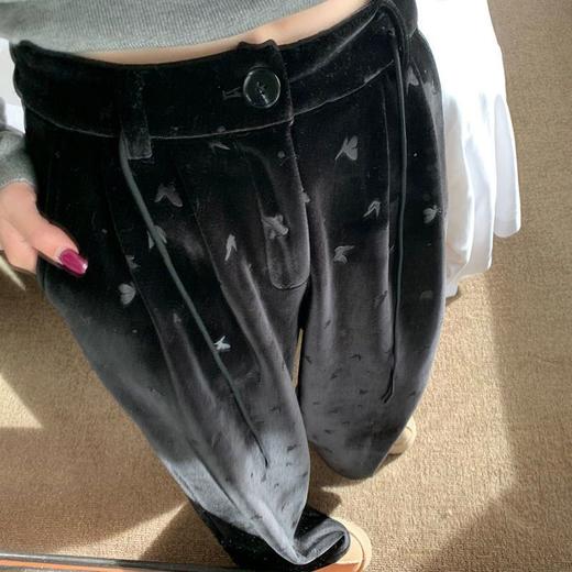 蝴蝶烫花加绒加厚保暖阔腿裤休闲裤冬季新款时髦个性长裤S-2XL 商品图1