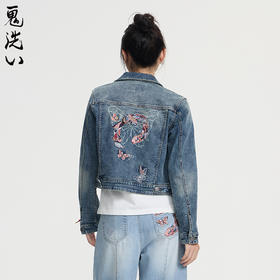ONIARAI/鬼洗25春夏泥棒蓝女款化蝶福蛇绣花牛仔夹克潮 N340211