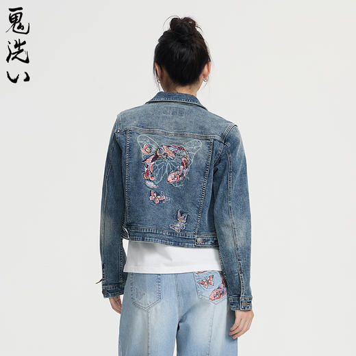 ONIARAI/鬼洗25春夏泥棒蓝女款化蝶福蛇绣花牛仔夹克潮 N340211 商品图0