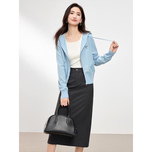 【五折购】熙世界双拉链连帽针织开衫2025春秋新款女装休闲风毛衫外套上衣 商品图3