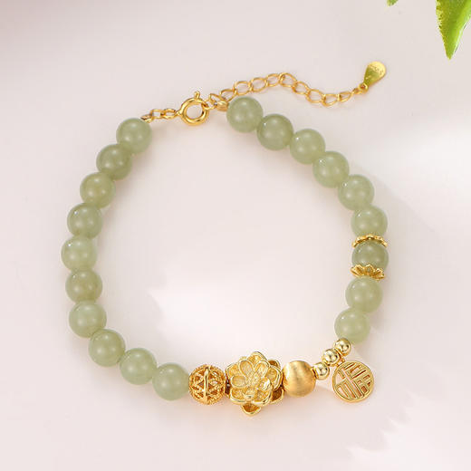 【好运莲莲】999银和田玉福牌串珠手链【JHY-A001260G】 商品图1