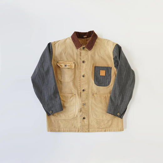 KHOKI Vintage effect work coat 手工拼接REMAKE复古工装夹克 商品图3