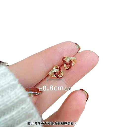 雀说银针红色三角环绕耳钉女小众设计感闪钻耳环时尚气质耳饰高级小巧AL1116 商品图4
