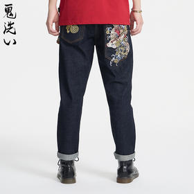 ONIARAI/鬼洗25春夏泥棒蓝福气莽莽绣花红布边牛仔裤男式 25N5401