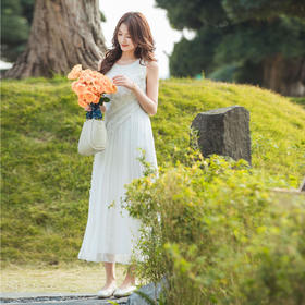 【林栖设计小店】【林栖推荐】【现货】2025年春夏新品桑蚕丝无袖白玫瑰连衣裙传统复古修身背心裙T1944224