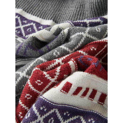 【89元福袋，不支持退换】熙世界2025春秋过年红色费尔岛针织衫慵懒宽松长袖撞色圆领上衣 商品图2