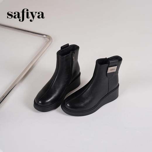 Safiya/索菲娅2024冬季休闲圆头坡跟时尚百搭后拉链短踝靴 SF44116116 商品图7