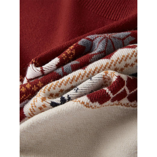 【1件66折】熙世界复古费尔岛新年红色针织衫长袖半拉链毛线衫2025春秋新款 商品图2