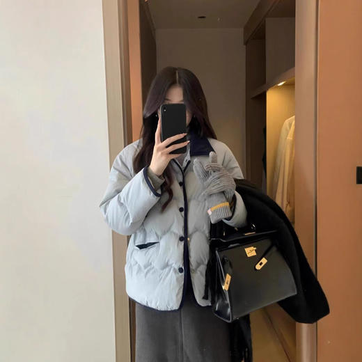 秋冬款短款小香风棉服休闲外套 韩国ins翻领轻薄羽丝棉衣 商品图3