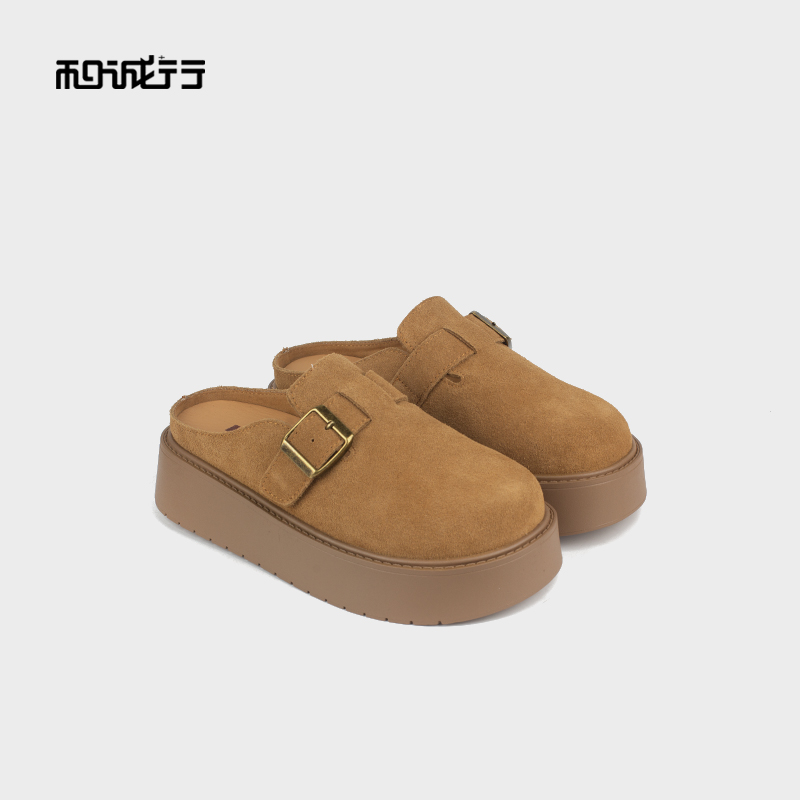 和诚行 2025春季新款复古百搭勃肯鞋厚底舒适外穿女半包拖鞋0820296