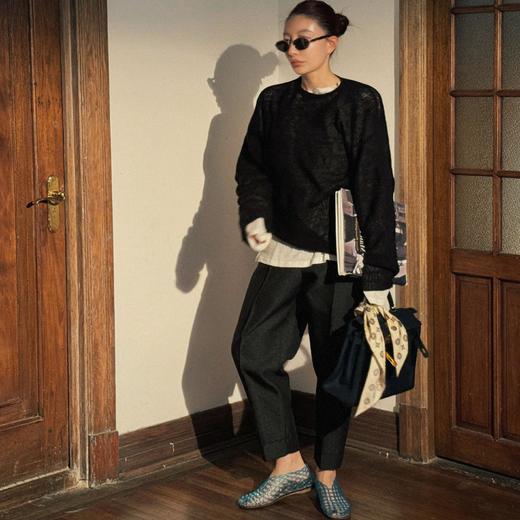 顺丰包邮71858洛诗琳黑色提花翻边锥形九分裤859 商品图2