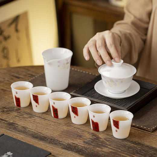 冰种玉瓷十二生肖纯手绘品茗杯 泥野手造单杯陶瓷家用办公室德化瓷都喝茶组合套装 商品图11