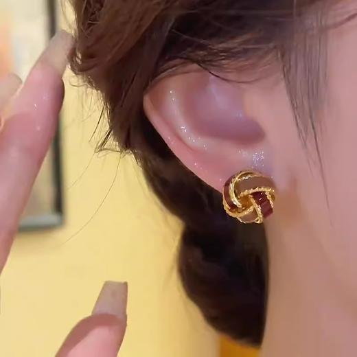 雀说复古气质美拉德色滴釉麻花耳钉女秋冬轻奢高级感耳环小众设计耳饰AL1095 商品图3