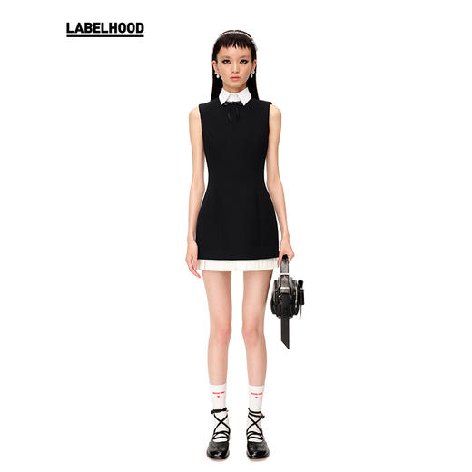 【SHUSHUTONG】蕾虎淑装百褶边无袖修身连衣裙经典款裙装 商品图0