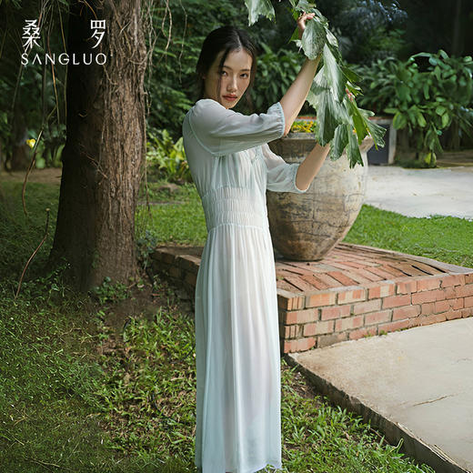 桑罗乔其纱睡裙睡袍套装蕾丝拼接桑蚕丝仙气轻纱晨袍浪漫度假 商品图1