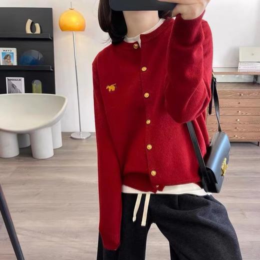 雀说圆领女士100纯羊毛开衫精致刺绣幸运小马可爱卡通针织外套AL237580 商品图1