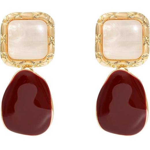 雀说高级感仿贝复古耳坠法式赫本风酒红色耳环气质名媛港风耳饰新款AL0879 商品图4