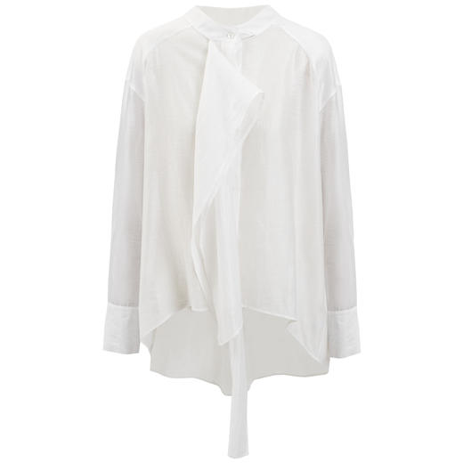 SELFWHO莱赛尔醋酸天丝法式飘带半透衬衫女2025春季宽松白色衬衣 商品图4