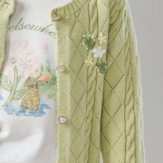 笛莎Deesha 童装女童外套2025春新款女童手工钩花毛织开衫 商品图2