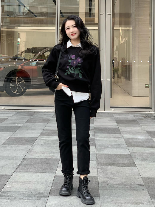 【百图lulu定制】【宠粉福利11.11元】【蓝玫瑰卫衣】蓝玫瑰 印花 加绒短款卫衣 商品图9