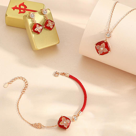 【有钱有柿】纯银铜钱柿子红玛瑙四叶草耳钉【JHY-E000961M】 商品图3