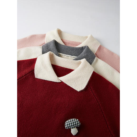 【1件56折】熙世界立体小蘑菇毛针织衫2025春秋新款甜美减龄撞色娃娃领上衣 商品图1