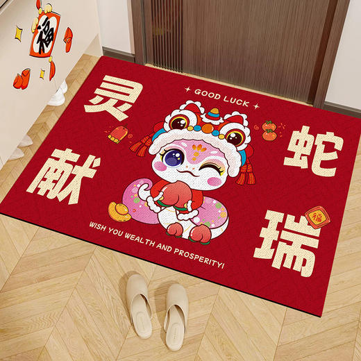 【新年好物！蛇年大吉！】喜庆入户门地垫 家用进门地毯 玄关门口耐脏脚垫 红色印花防滑垫子-QQ 商品图6