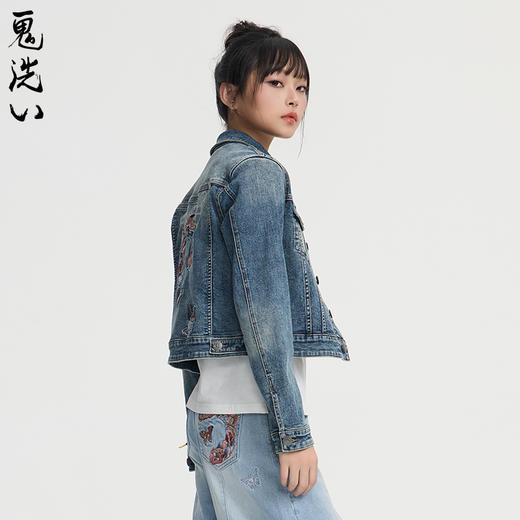 ONIARAI/鬼洗25春夏泥棒蓝女款化蝶福蛇绣花牛仔夹克潮 N340211 商品图1