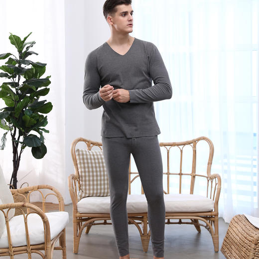 雀说男士蚕丝羊毛保暖内衣套装秋冬无痕发热暖姜贴片护肚护膝秋衣秋裤ALM3708 商品图1