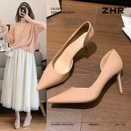 ZHR则则气质尖头高跟鞋女2025新款春裸色细跟高跟鞋性感浅口单鞋 商品图0