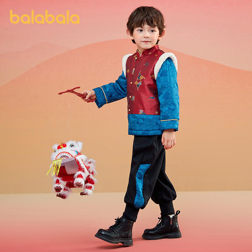 巴拉巴拉男童套装女童装加绒冬装新款国风新中式拜年服假两件 商品图2
