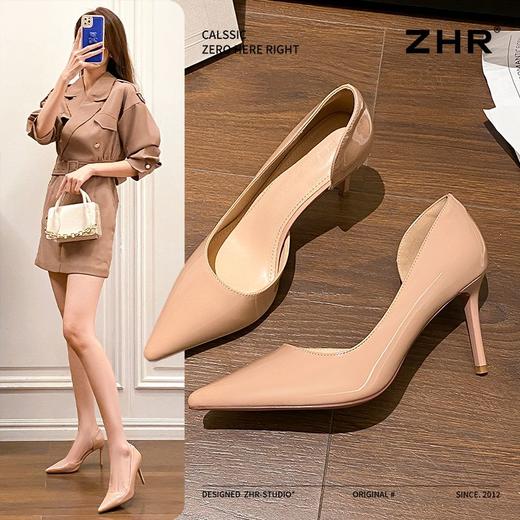 ZHR则则气质尖头高跟鞋女2025新款春裸色细跟高跟鞋性感浅口单鞋 商品图1