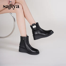 Safiya/索菲娅2024冬季休闲圆头坡跟时尚百搭后拉链短踝靴 SF44116116