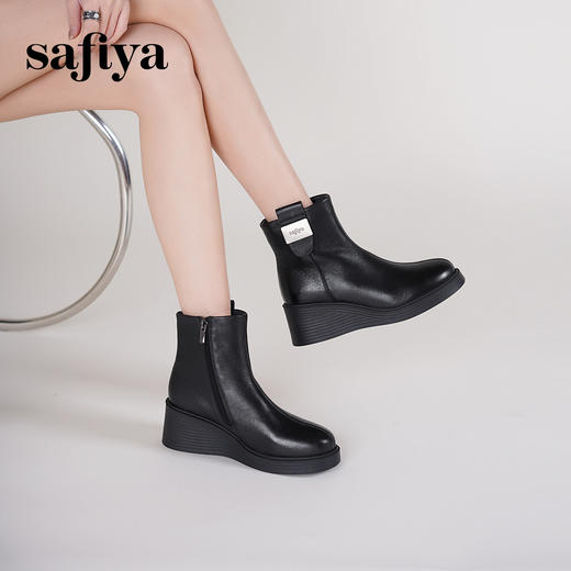 Safiya/索菲娅2024冬季休闲圆头坡跟时尚百搭后拉链短踝靴 SF44116116 商品图0