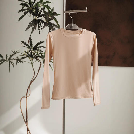 【断码特价】官网519！卡戴shan同款性感修身美肤小圆领打底衫女 高弹时髦百搭气质内搭长袖上衣 商品图0