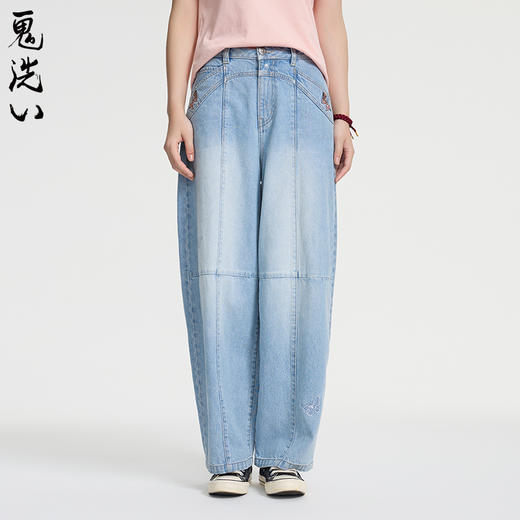 ONIARAI/鬼洗25春夏泥棒蓝女款化蝶福蛇绣花刷银牛仔裤 25N5402 商品图3